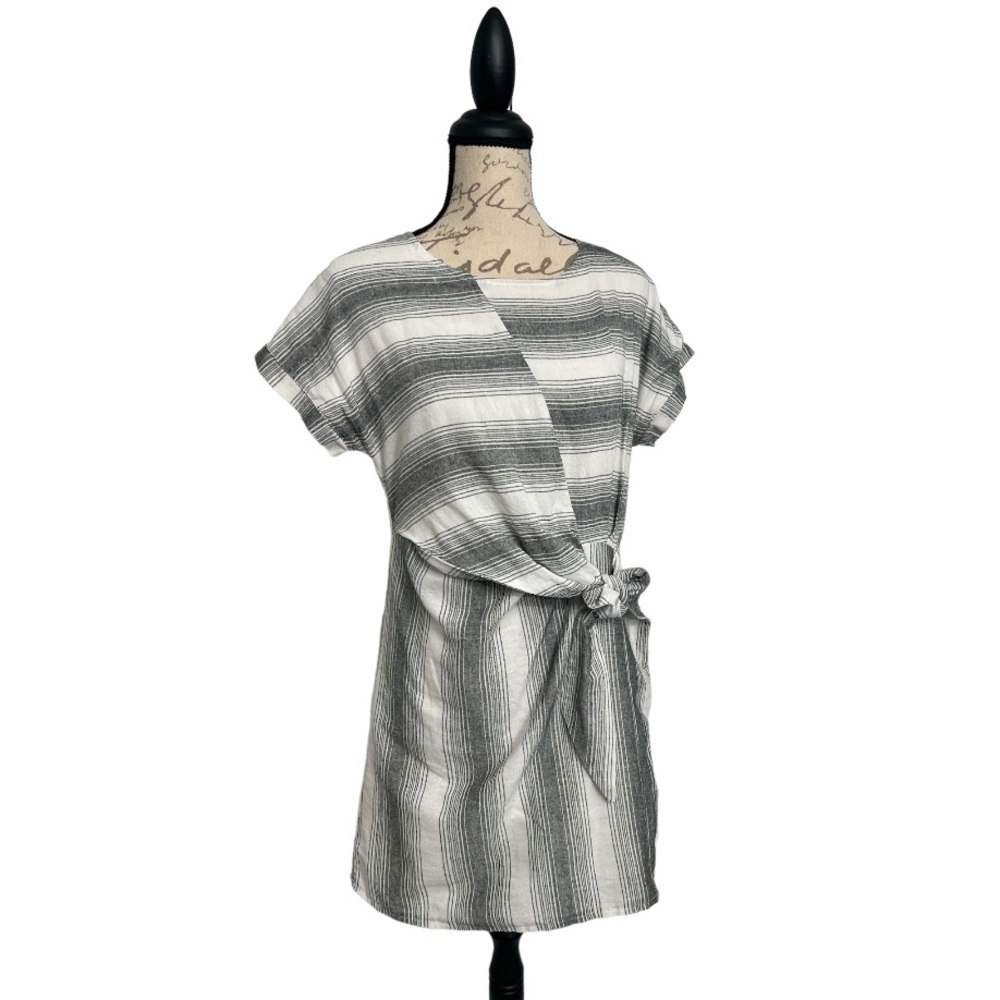 Vintage Striped Wrap Look Top Dress Large Cotton Mix